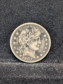 1901-O Key Date Liberty Head Barber Quarter. Full Readable Liberty. Rare This Grade.