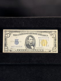 1934-A $5 Yellow Seal North Africa Silver Certificate. Bust Of Abraham Lincoln.