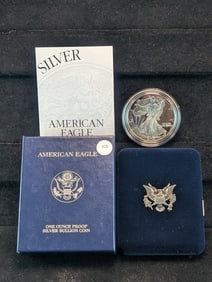 2002-W Proof American Silver Eagle, .999 Fine Silver One Troy Ounce in OGB & COA