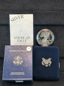 2001-W Proof American Silver Eagle, .999 Fine Silver One Troy Ounce in OGB & COA