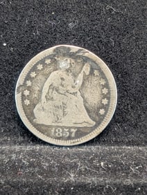 1857 Seated Liberty Quarter Holed & Plugged