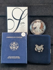2006-W Proof American Silver Eagle, .999 Fine Silver One Troy Ounce in OGB & COA
