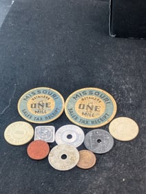 Assortment Of 10 Tax Tokens From A Variety Of States: AL MS OK IL NM.