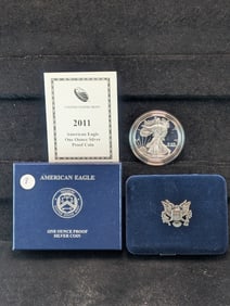 2011-W Proof American Silver Eagle, .999 Fine Silver One Troy Ounce in OGB & COA