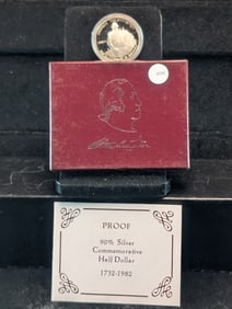 1982-S Proof 90% Silver Washington Commemorative Half Dollar In OGB and COA