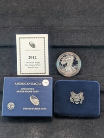 2012-W Proof American Silver Eagle, .999 Fine Silver One Troy Ounce in OGB & COA