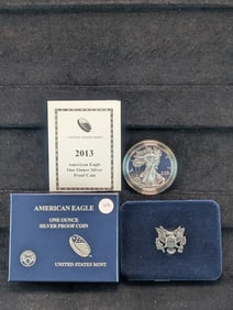 2013-W Proof American Silver Eagle, .999 Fine Silver One Troy Ounce in OGB & COA