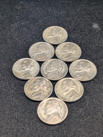 9- Silver Jefferson War Nickels. 43P,44P,3-45S, 3-43S and 44S.?