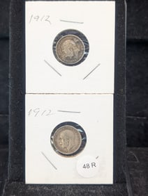 (2) 1912 Great Britain-3 Pence Coin - 92.5 % Total