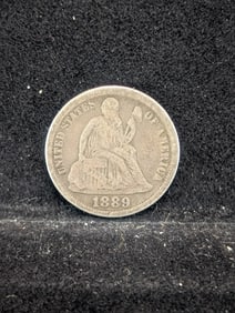 1889 United States Seated Liberty Dime. Vintage Type Coin.