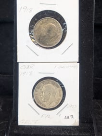 (2) 1918 Great Britain- 1 Shilling Coin 92.5% Total
