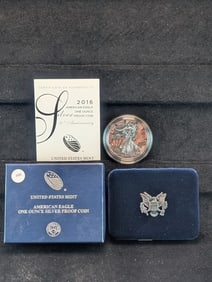 2016-W Proof American Silver Eagle, .999 Fine Silver One Troy Ounce in OGB & COA