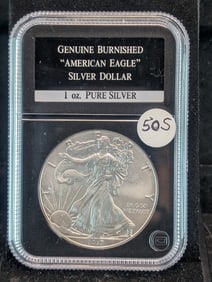 2017-W Genuine Burnished American Silver Eagle, .999 Fine Silver One Troy Ounce Slabbed