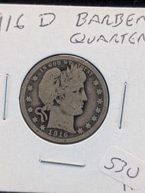 1916-D Silver Barber Quarter in Very Good Shape.