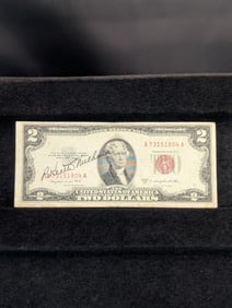 1963B Red Seal 2 Dollar Bill with mystery signature. Could be someone important. No tears good