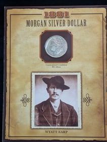 1881 WYATT EARP (90% Silver Dollar UNC with Stamp, Extremely Rare), Explanation Page, Few Ever Made