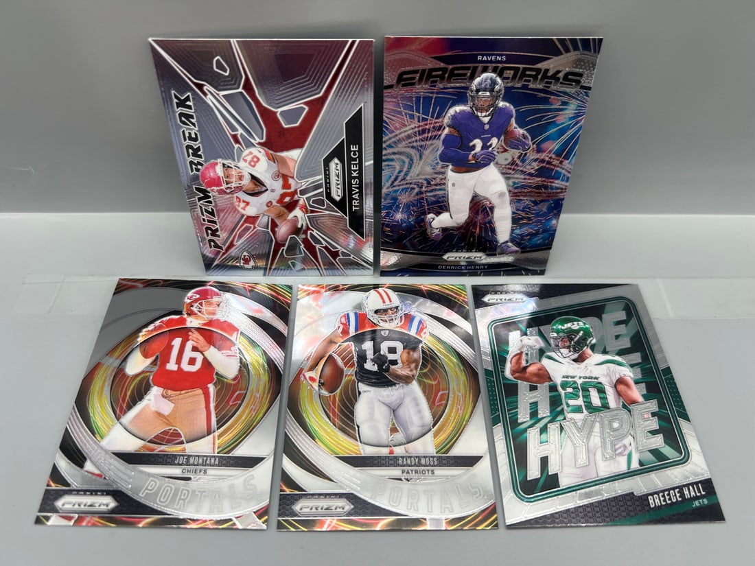 Lot of (5) 2024 Panini Prizm Football Insert Cards -  Travis Kelce, Joe Montana, Derrick Henry, (1 of 2)