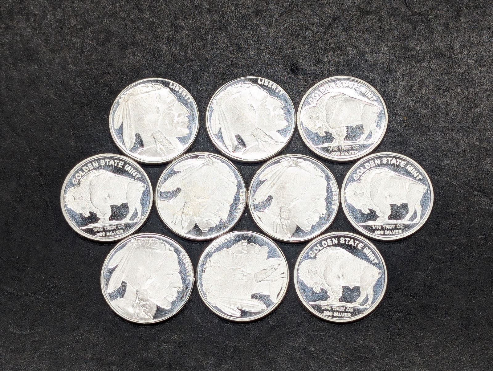 1/10th Troy Oz. Each .999 FINE SILVER Buffalo Nickel Designed Miniature Rounds (10 PCS) (1 of 3)
