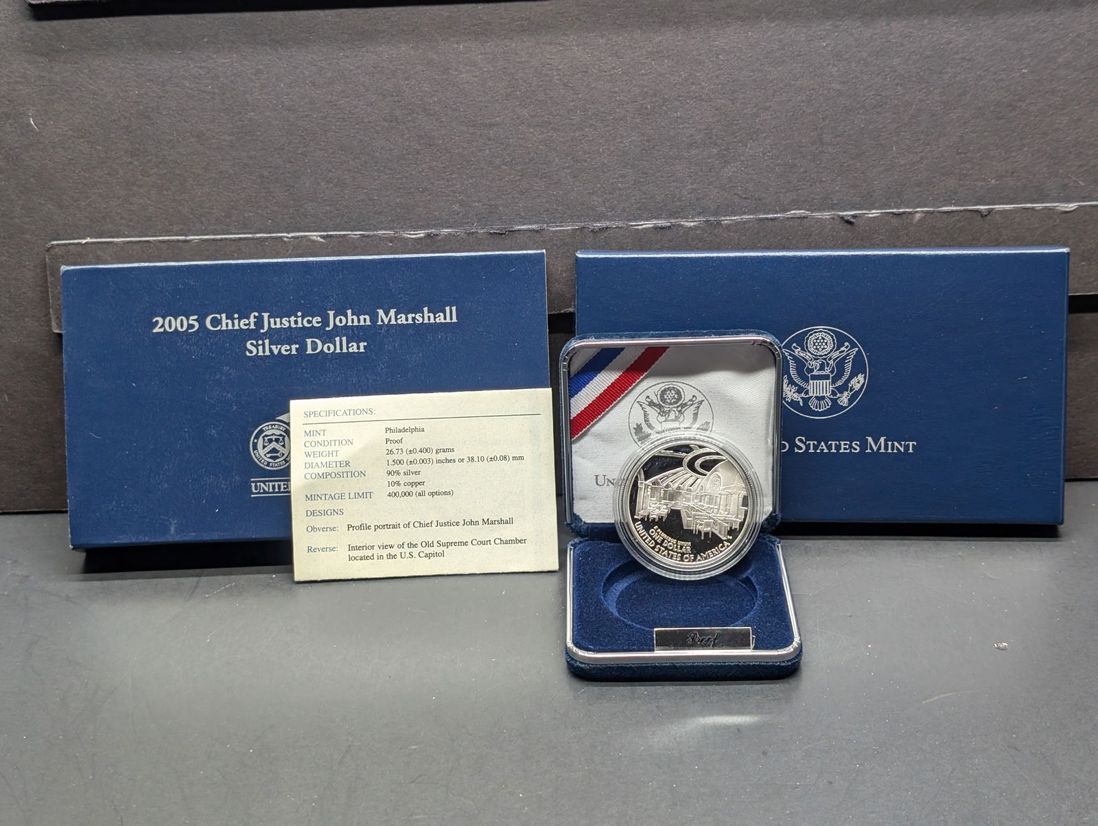 2005-P PROOF Chief Justice John Marshall Commem Silver Dollar in OGP w/ COA: 2005-P PROOF Chief Justice John Marshall Commem Silver Dollar in OGP w/ COA