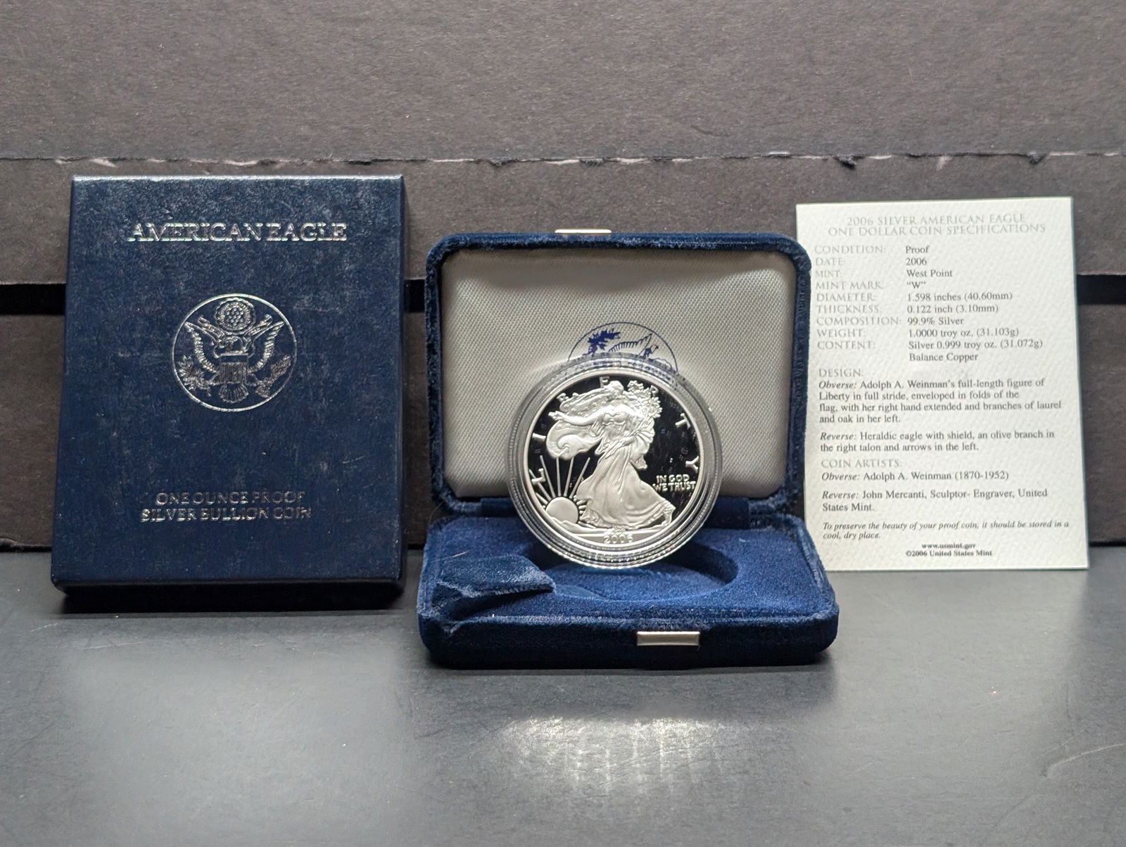 2006-W American Silver Eagle Proof .999 Fine Silver One Troy Ounce -OGP & COA (1 of 4)