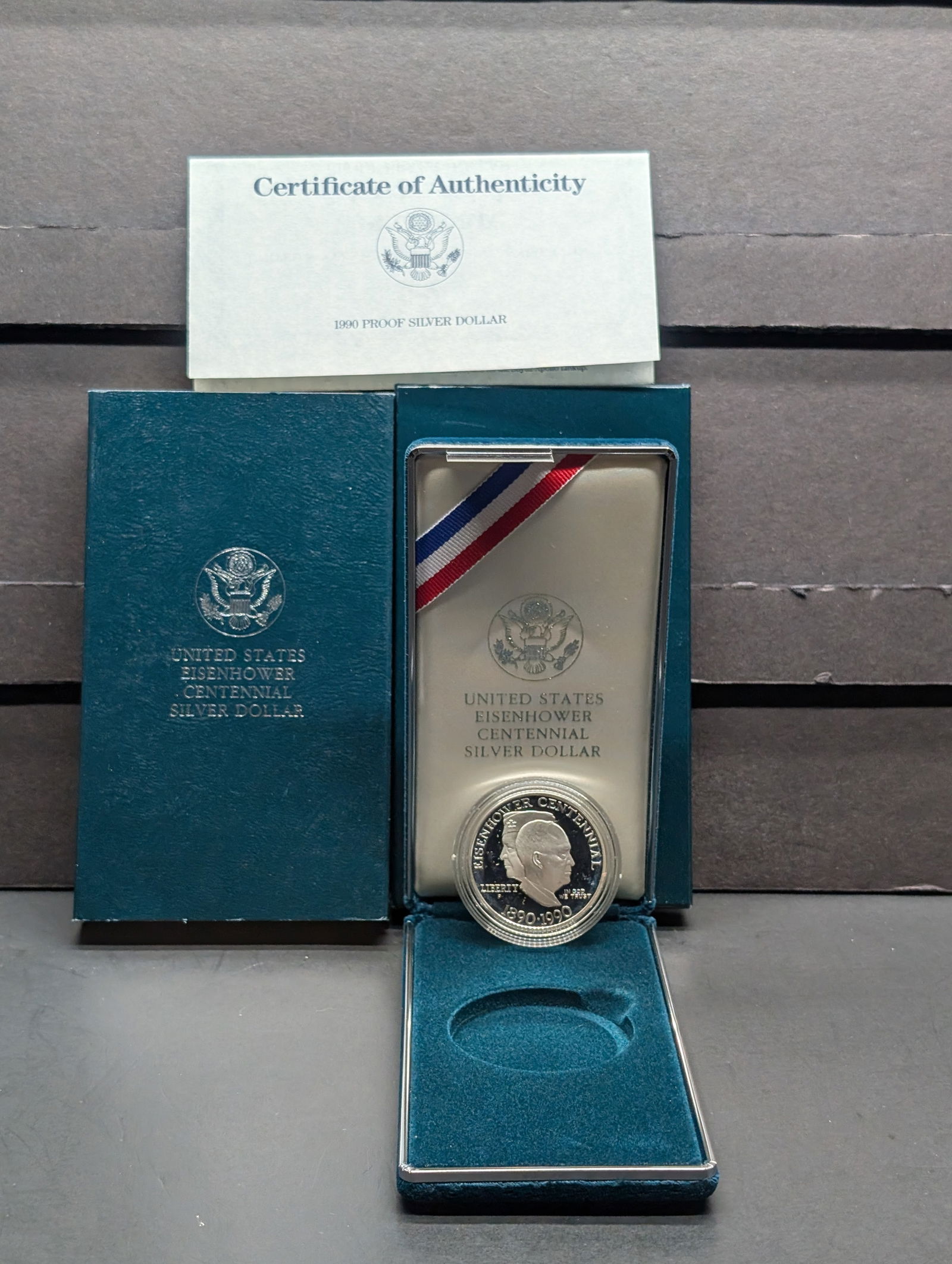 1990-P PROOF Eisenhower Centennial Commem Silver Dollar in OGP w/ COA (1 of 4)