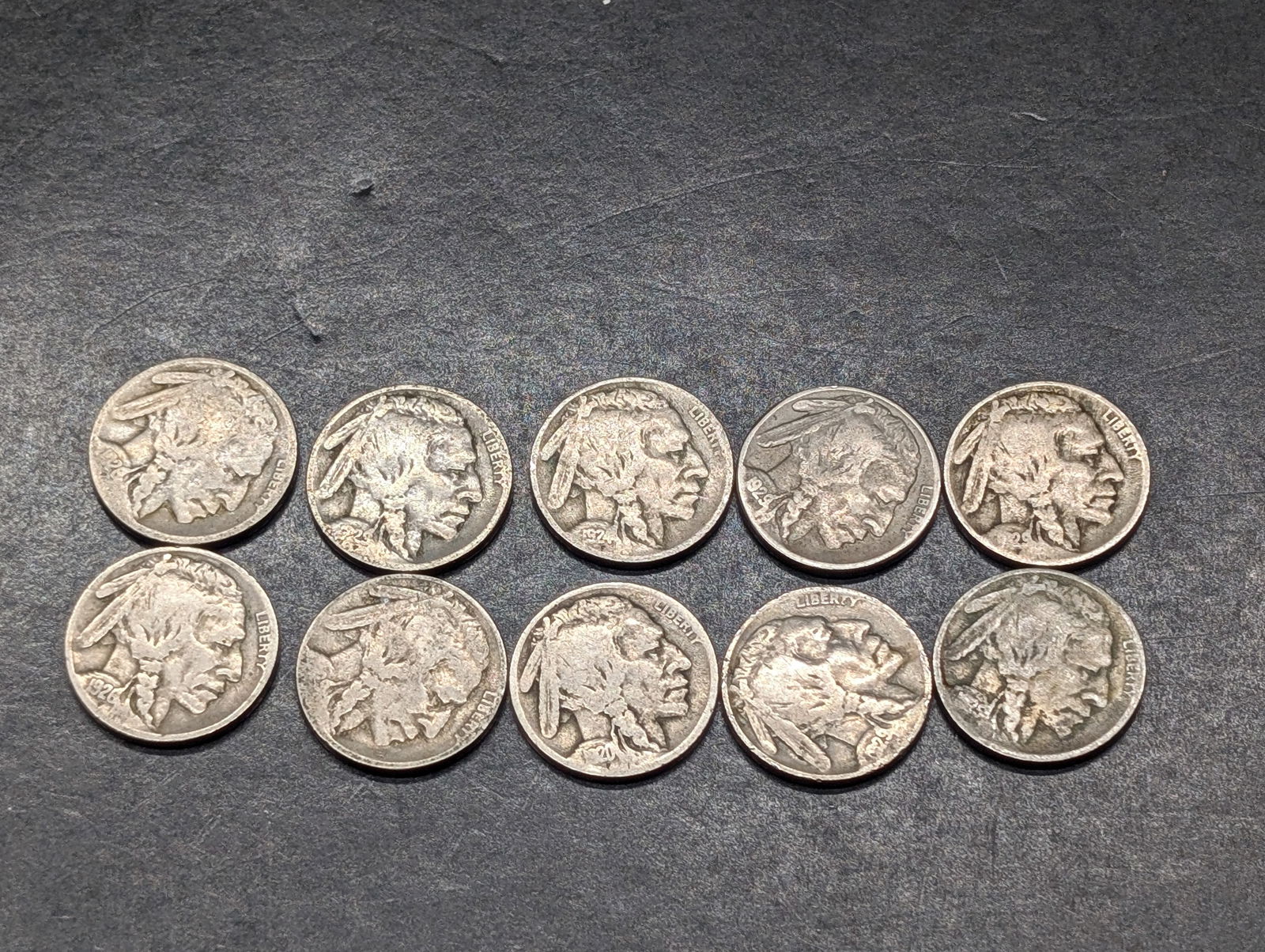 10 Buffalo Nickels-1920-S, 1924, 1925-D, 1926 x2,1929 x3, 1929-S X2 (1 of 5)