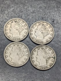 Lot of Four 1883 N/C Liberty Head V-Nickels