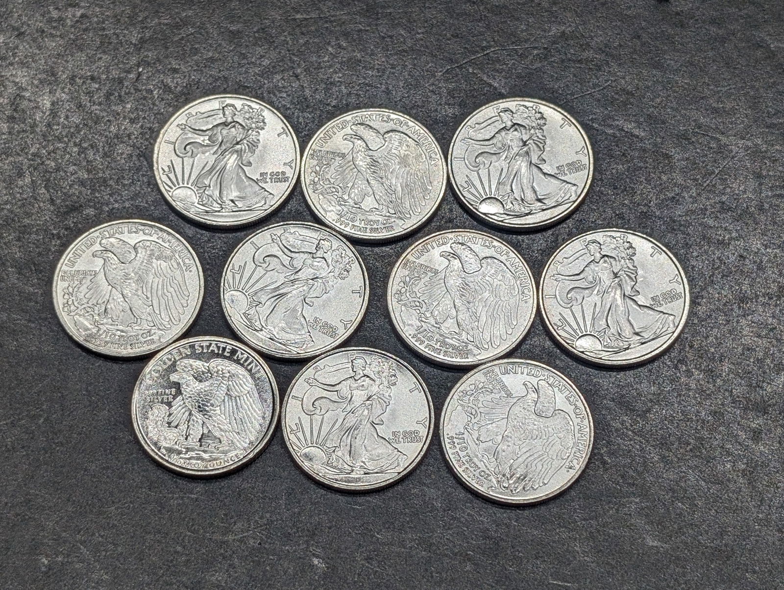1/10th Troy Oz. Each .999 FINE SILVER American Eagle Designed Miniature Rounds (10 PCS) (1 of 3)