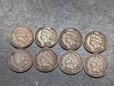 Lot of 8 Various Dated High Grade Indian Head Cents
