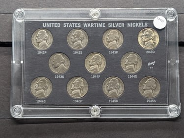 United States Wartime Silver Coin Set Contains all eleven 35% Silver Wartime Nickels