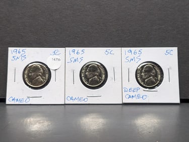 Three 1965 Jefferson Nickels From SMS's Cameo & Deep Cameo