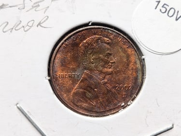 2002-D Lincoln Memorial Cent- Off-Set Error / Toned-AU
