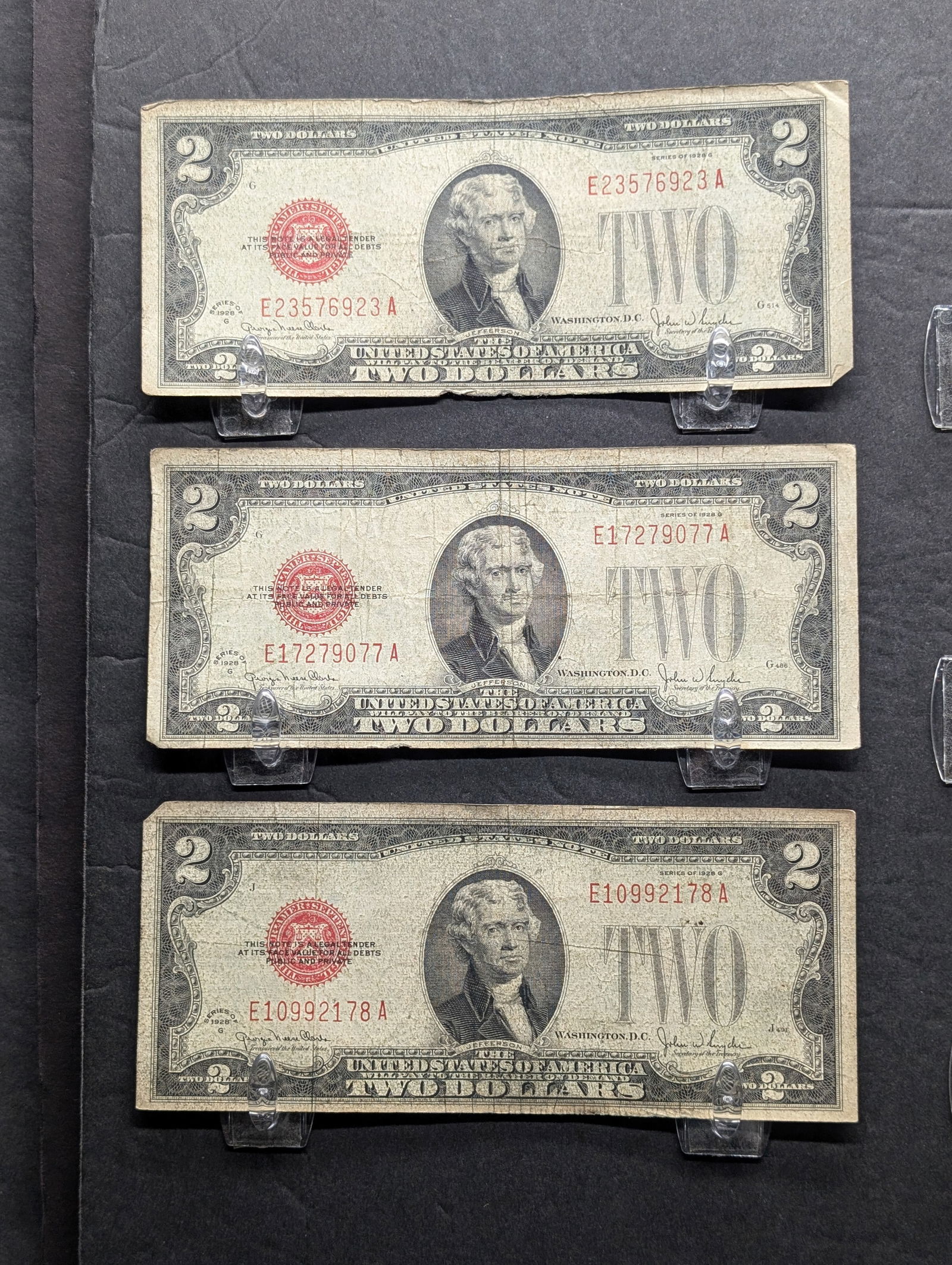 Lot of Three 1928 G Series $2.00 RED SEAL Banknotes *Average Circ* (1 of 3)