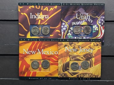 Lot of Four Various Statehood Quarters in State Information Displays (P&D Mint)