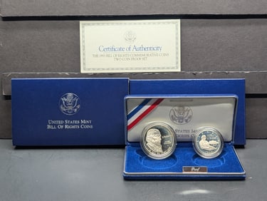1993-S PROOF Bill of Rights Commem 2-Coin Silver Set in OGP w/ COA