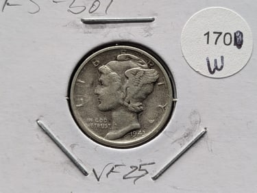 1943 S/S Mercury Dime VF