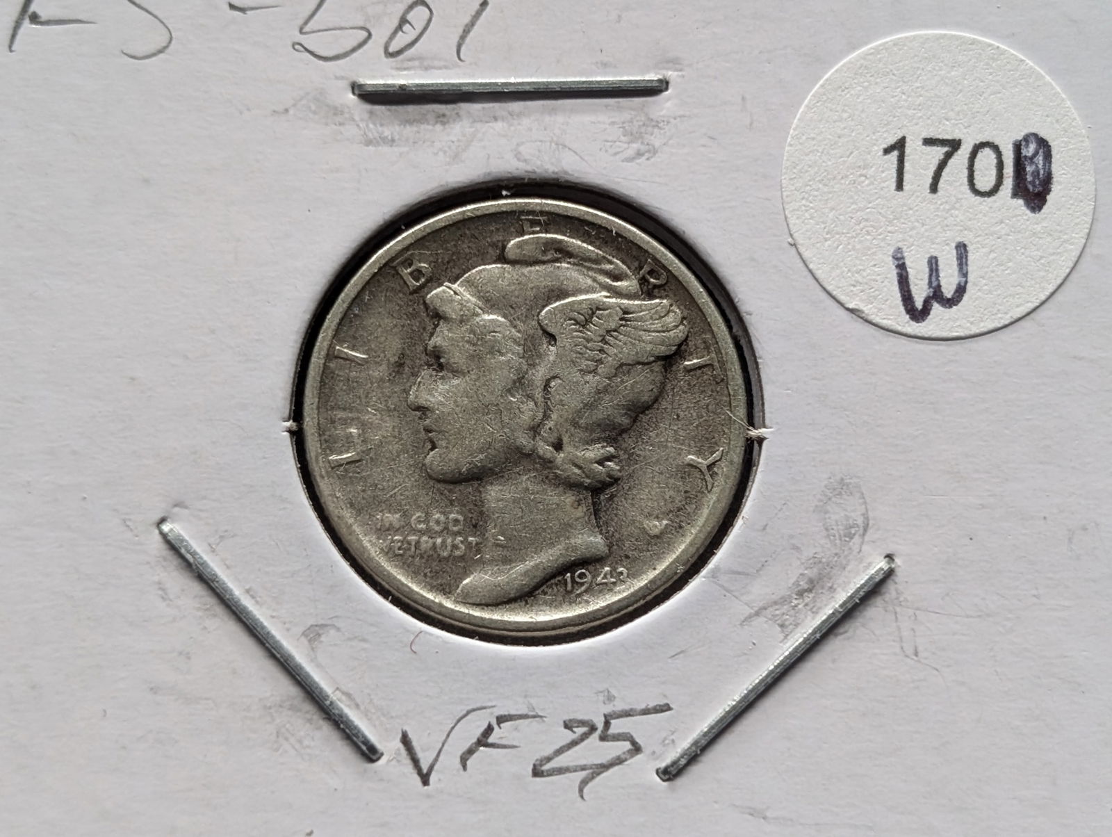1943 S/S Mercury Dime VF (1 of 3)