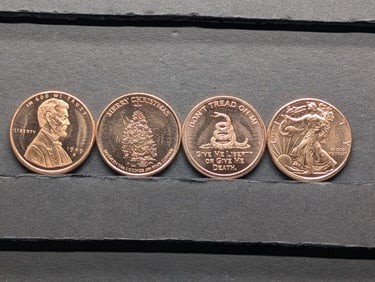 1 Oz. Each .999 FINE COPPER Various Designed Rounds (4 PCS)