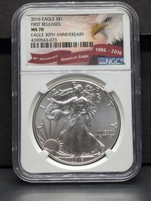 2016 American Silver Eagle - NGC MS70 *30th Anniv.*