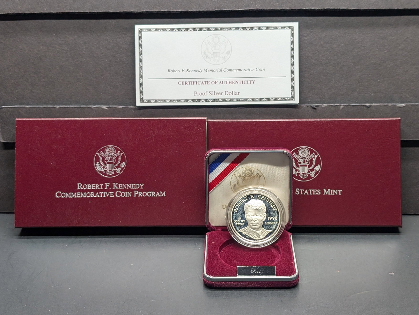 1998-S PROOF Robert F. Kennedy Commem Silver Dollar in OGP w/ COA: 1998-S PROOF Robert F. Kennedy Commem Silver Dollar in OGP w/ COA