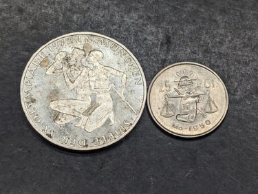 1972-J Germany 10 Silver Reichsmark & 1950 Mexico 25 Silver Centavos