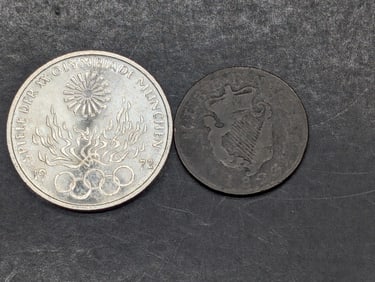 1823 Ireland Penny *VG+* & 1972 Germany-F 10 Silver Deutsche Marks