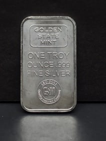 1 Oz. .999 FINE SILVER Golden State Mint Designed Art Bar
