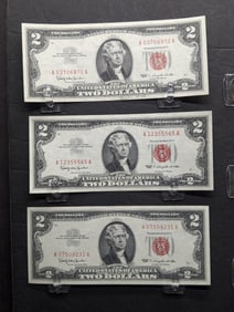 Lot of Three 1963 Series $2.00 RED SEAL Banknotes *VF - Crisp Paper*