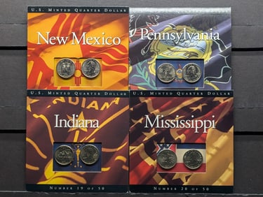 Lot of Four Various Statehood Quarters in State Information Displays (P&D Mint)
