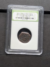 c. 1608-1695 AD New World Pirate Era Spanish Bronze Nummis Coin