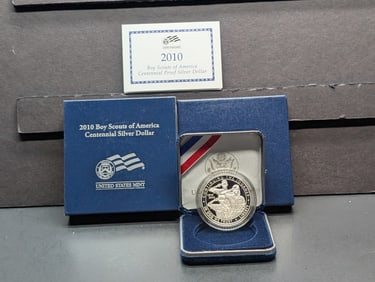 2010-P PROOF Boy Scouts of America Centennial Commem Silver Dollar in OGP w/ COA