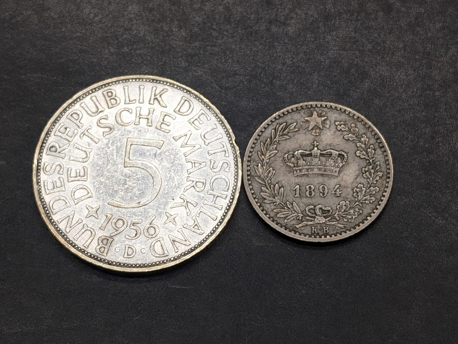 1894-KB Italy 20 Centesimi & 1956-D Germany 5 Silver Deutsche Mark (1 of 2)