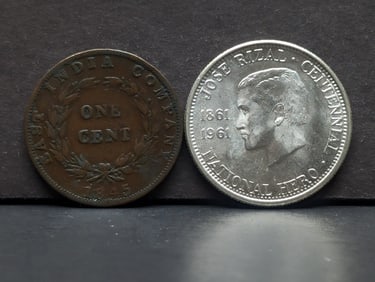 1961 Philippines 1/2 Silver Peso *MS63* & 1845 Straits Settlements 1 Cent