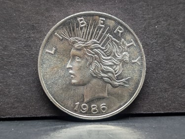 1 Oz. .999 FINE SILVER 1986 Peace Dollar Designed Round